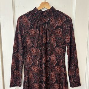 Tommy Hilfiger Women's Black/Red Paisley Smocked Mock Neck Sheath Dress, Size 6